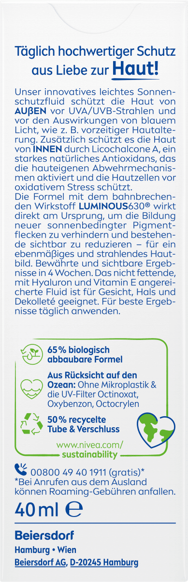 Sonnenfluid Gesicht Anti Pigmentflecken LSF 50+, 40 ml