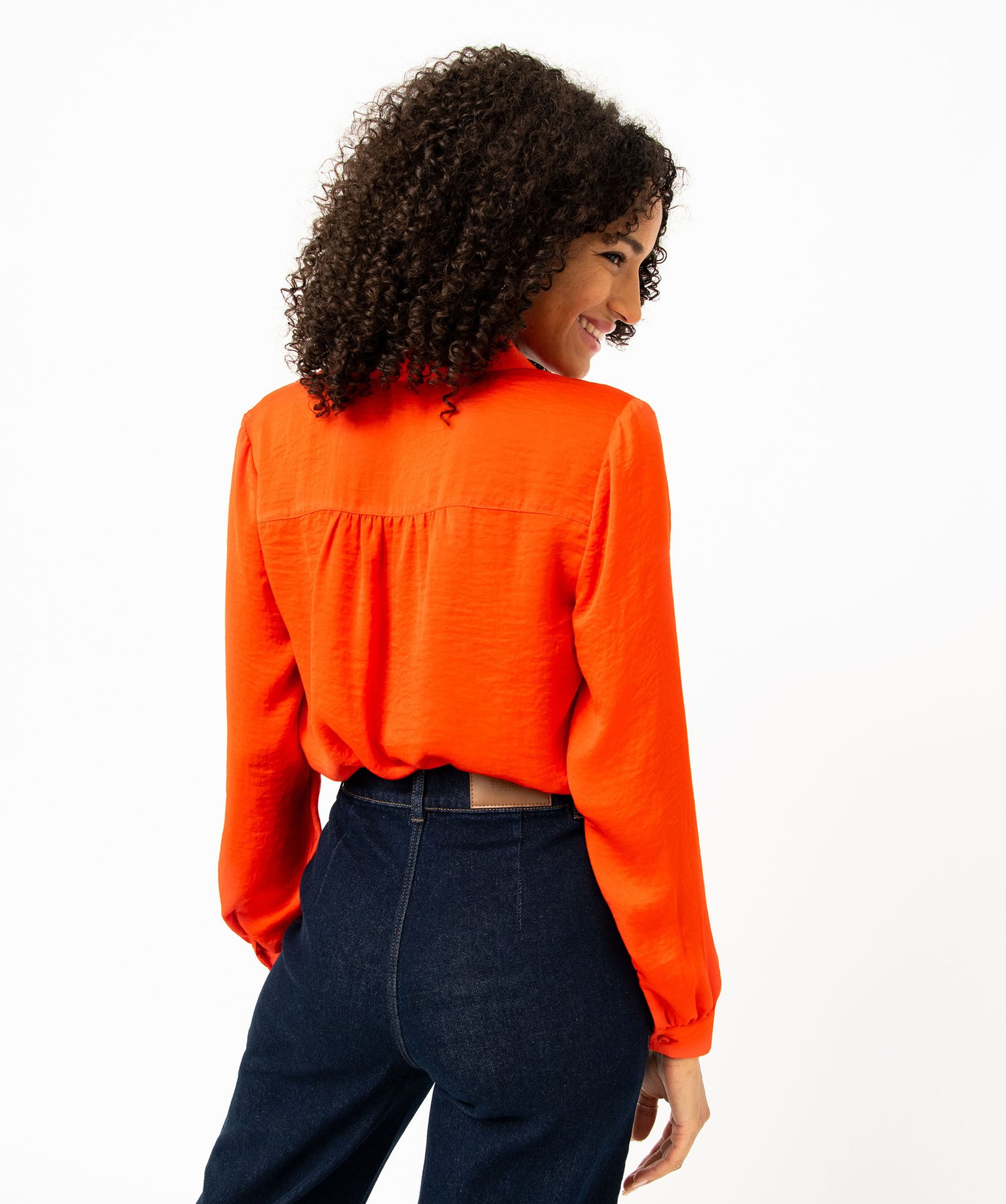 Chemise en satin à manches longues femme rouge | GEMO