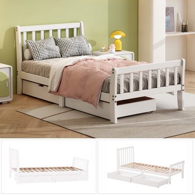 Celya Holzbett Doppelbett,Jugendbett,mit Schubladen zur Aufbewahrung, Rahmen aus Kiefernholz, 90x200cm, weiß