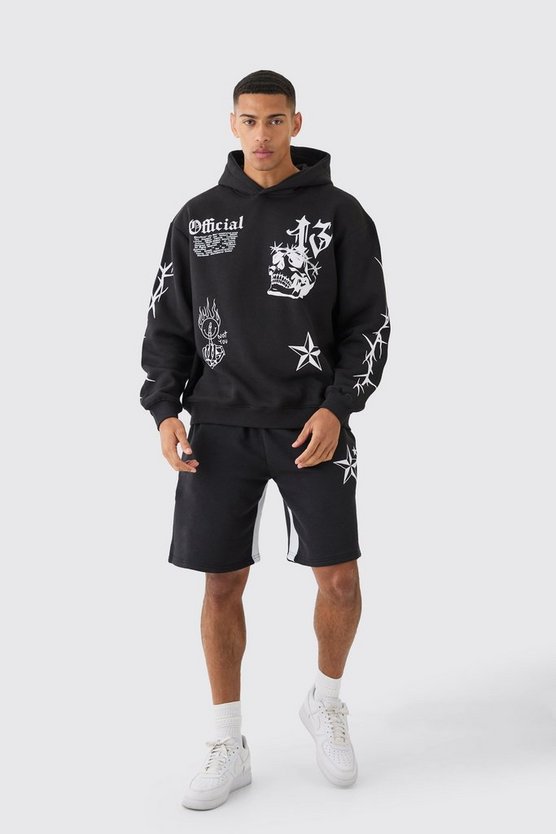 Kurzer Oversize Trainingsanzug mit Graffiti-Print