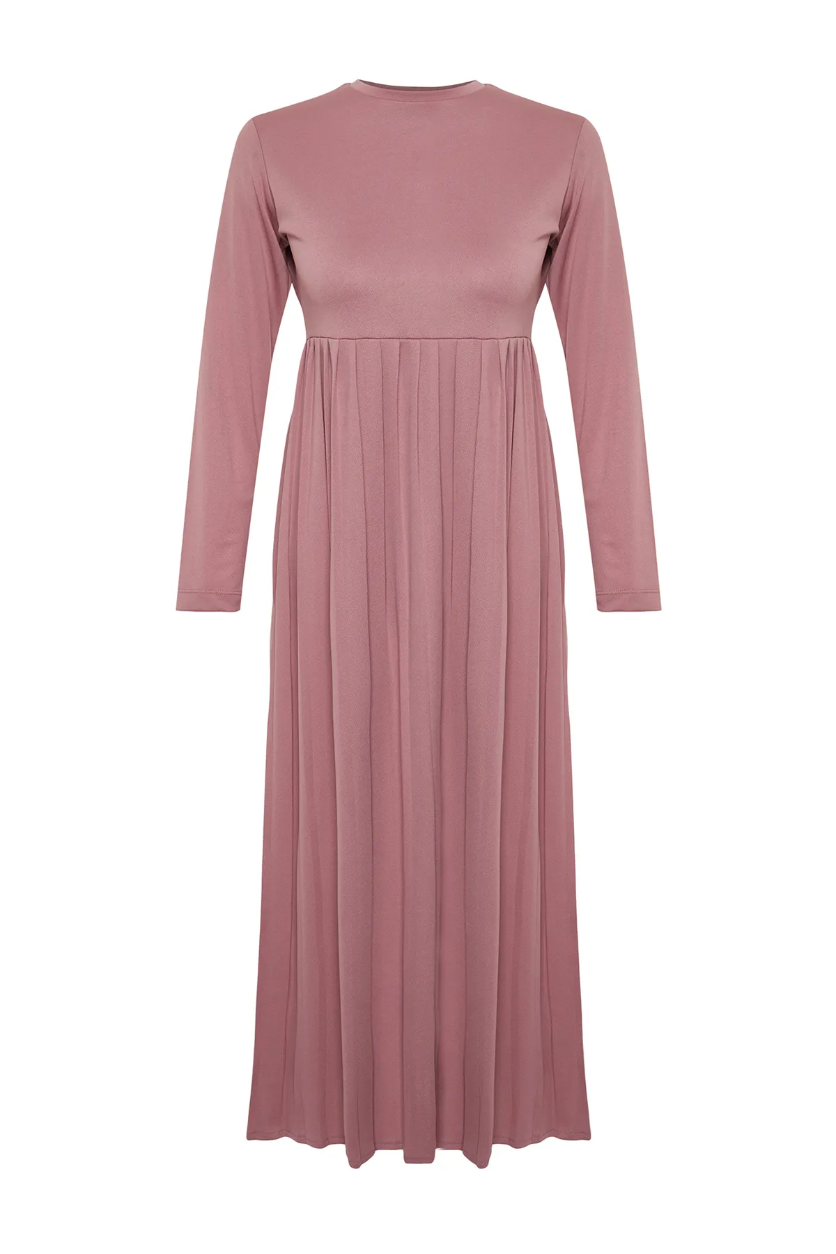 Trendyol Modest  Plissiertes Scuba-Strickkleid mit staubigem Rosenrock TCTAW24EL00000