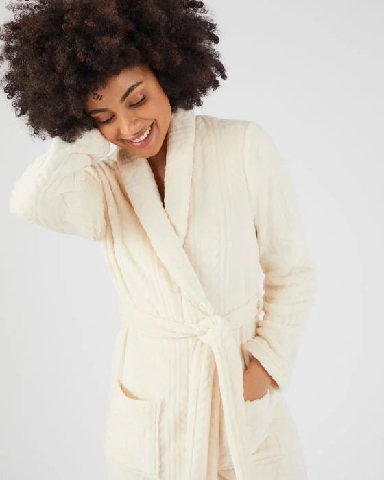 Robe de chambre maille reliefée chaude toucher peluche Thermolactyl