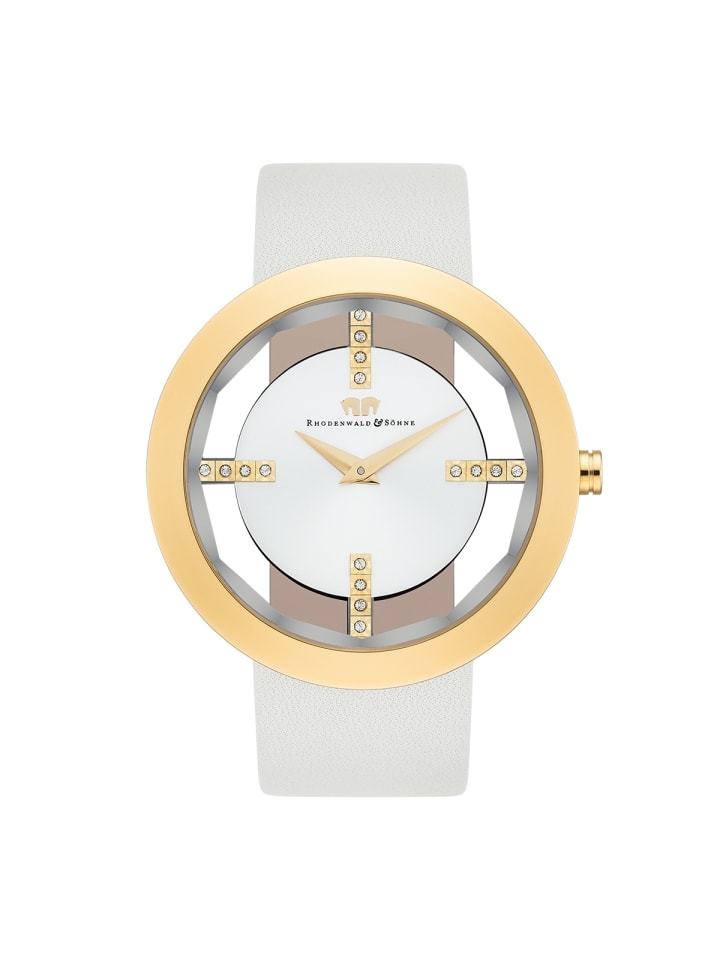 Rhodenwald & Söhne Damen Quarzuhr gelbgold Echtleder creme-weiß in creme-weiß günstig kaufen 18 cm