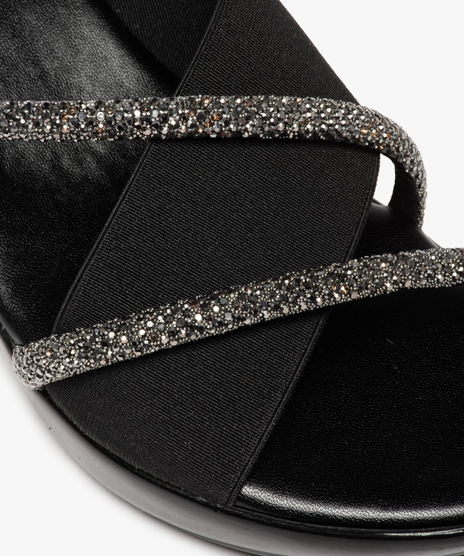 Mules femme à talon compensé et brides strass noir | GEMO