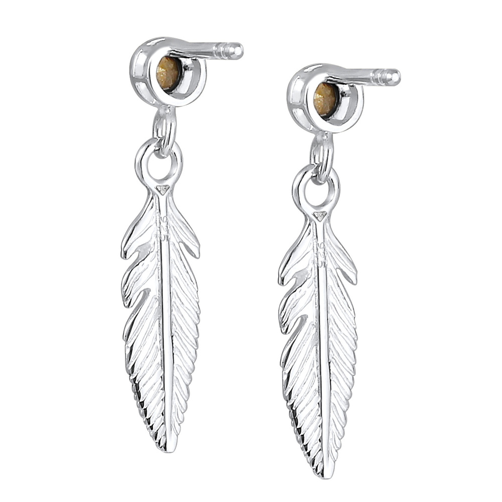 Elli Elli Boucles d'Oreilles Femmes Pendentif d'oreilles Plume Boho avec Cristal en Ar Boucles d'oreilles