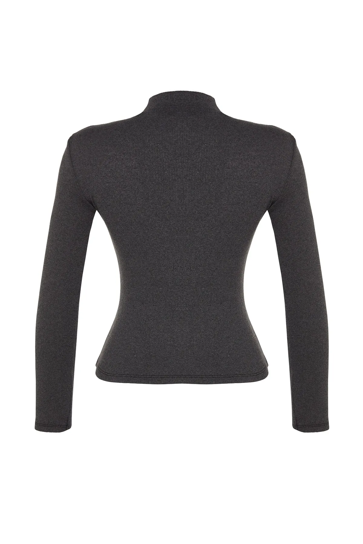 Trendyol Collection  Dunkelanthrazitfarbene, taillierte, langärmelige, gerippte, dehnbare Strickbluse mit hohem Kragen TWOAW21BZ0423