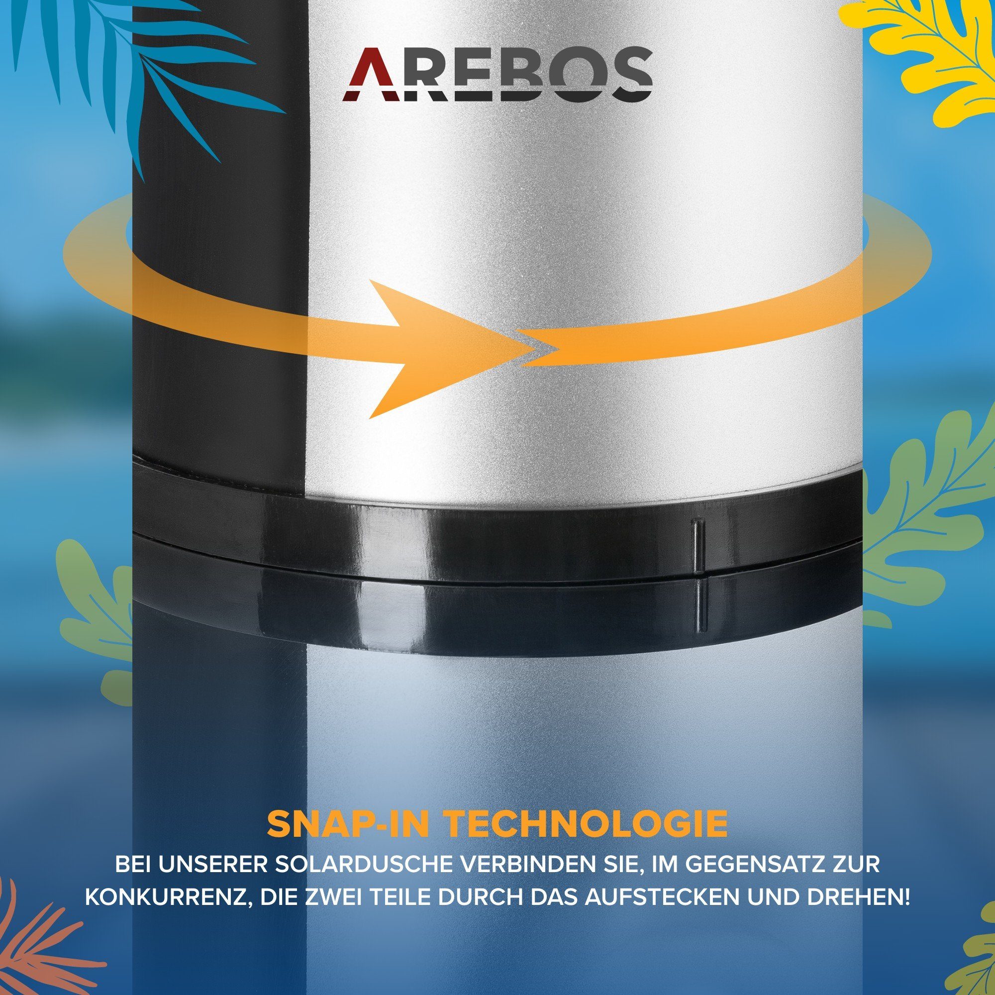 Arebos Solardusche 40L & Bodenelement, mit integriertem Thermometer & Fußdusche (Set), inkl. Abdeckhaube