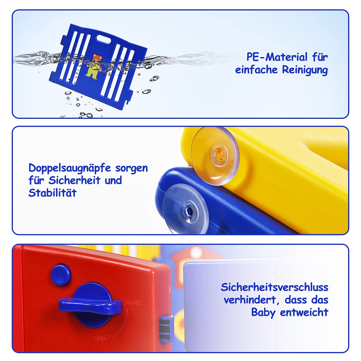 Costway 8 Paneele Laufgitter, Baby Laufstall mit Tür und Spielzeugboard