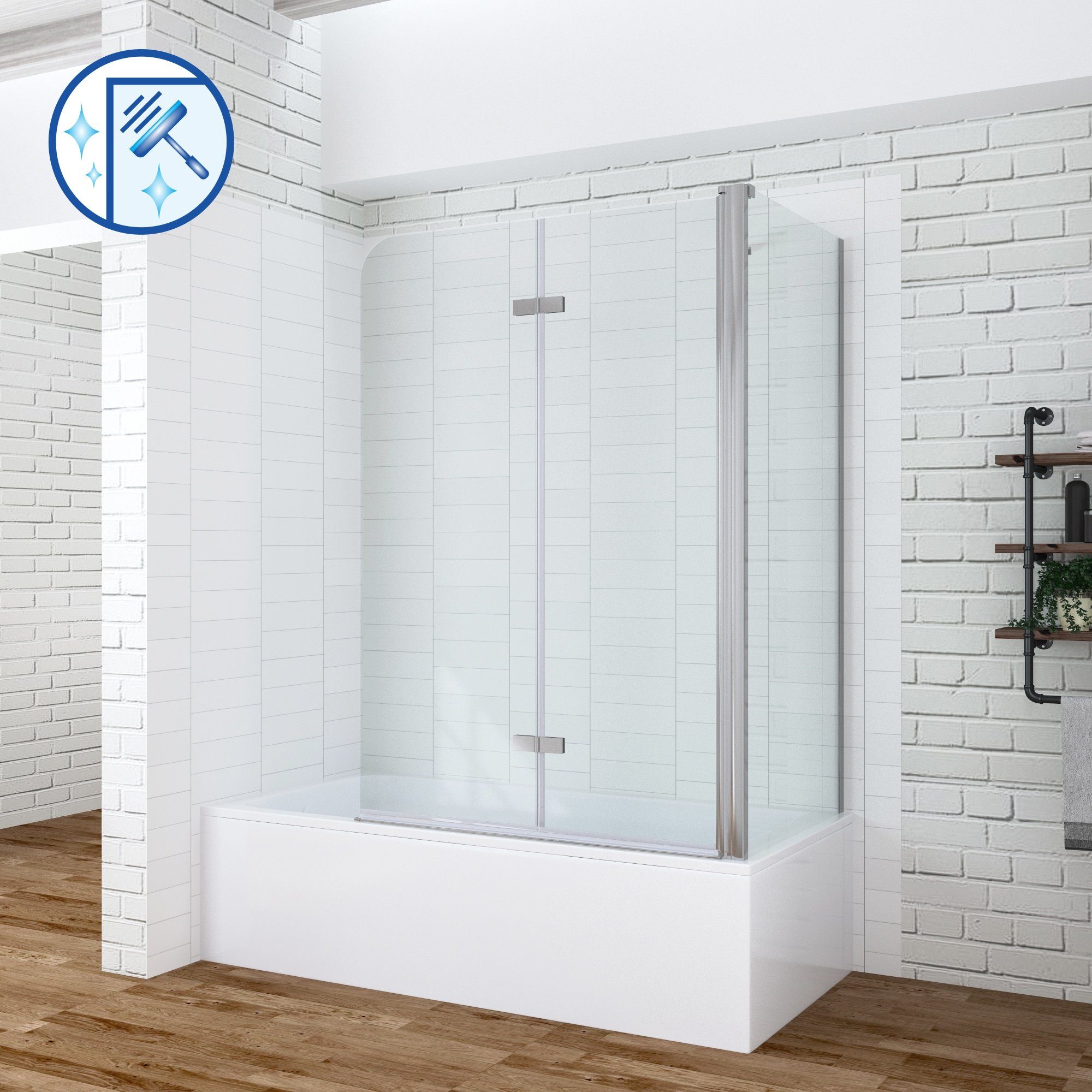 AQUABATOS Badewannenaufsatz Badewannenaufsatz mit Seitenwand Badewannenfaltwand, Einscheiben- Sicherheitsglas (ESG) 5 mm