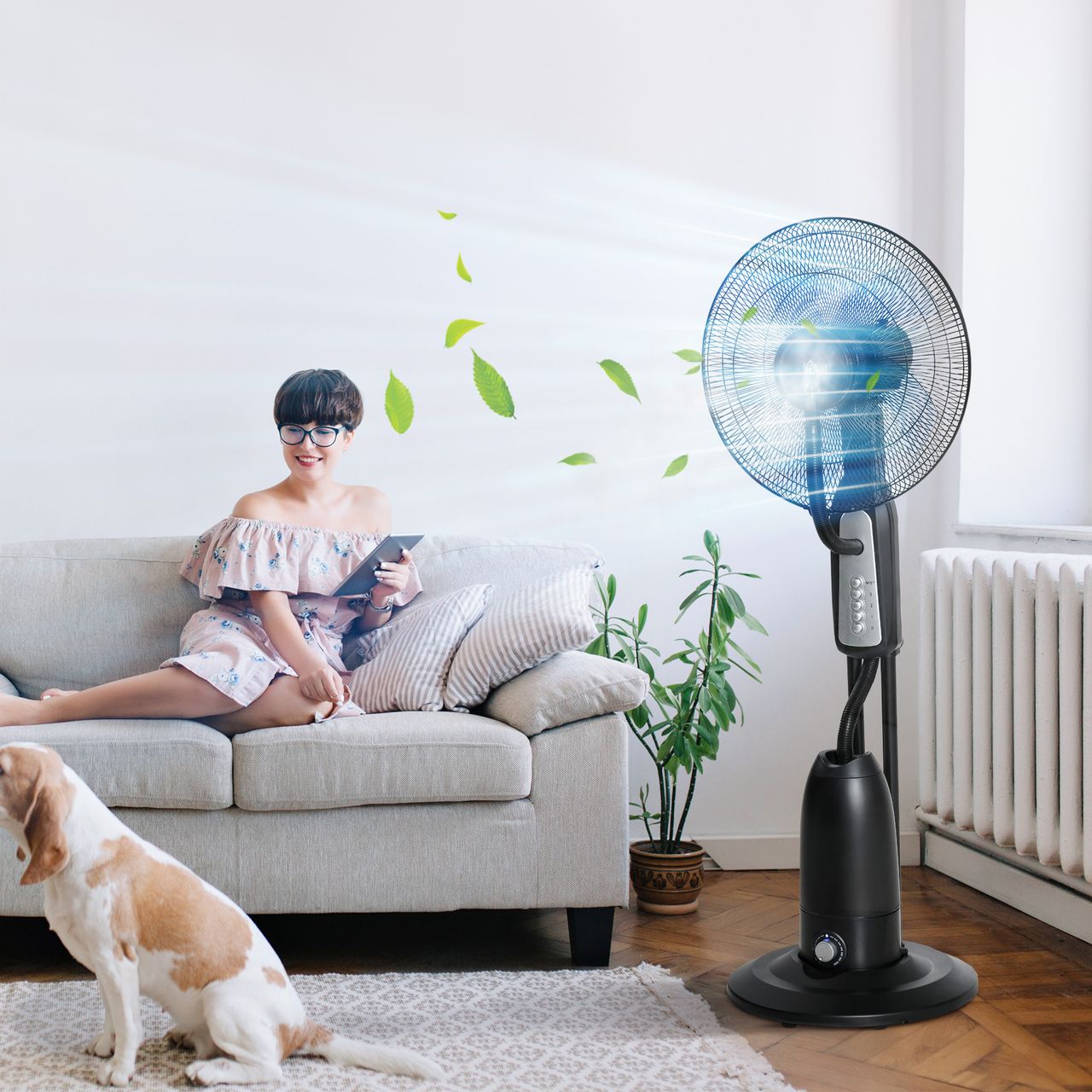 HOMCOM Standventilator mit 2,8 Liter Wasserzerstäuber Ventilator Nebelfunktion