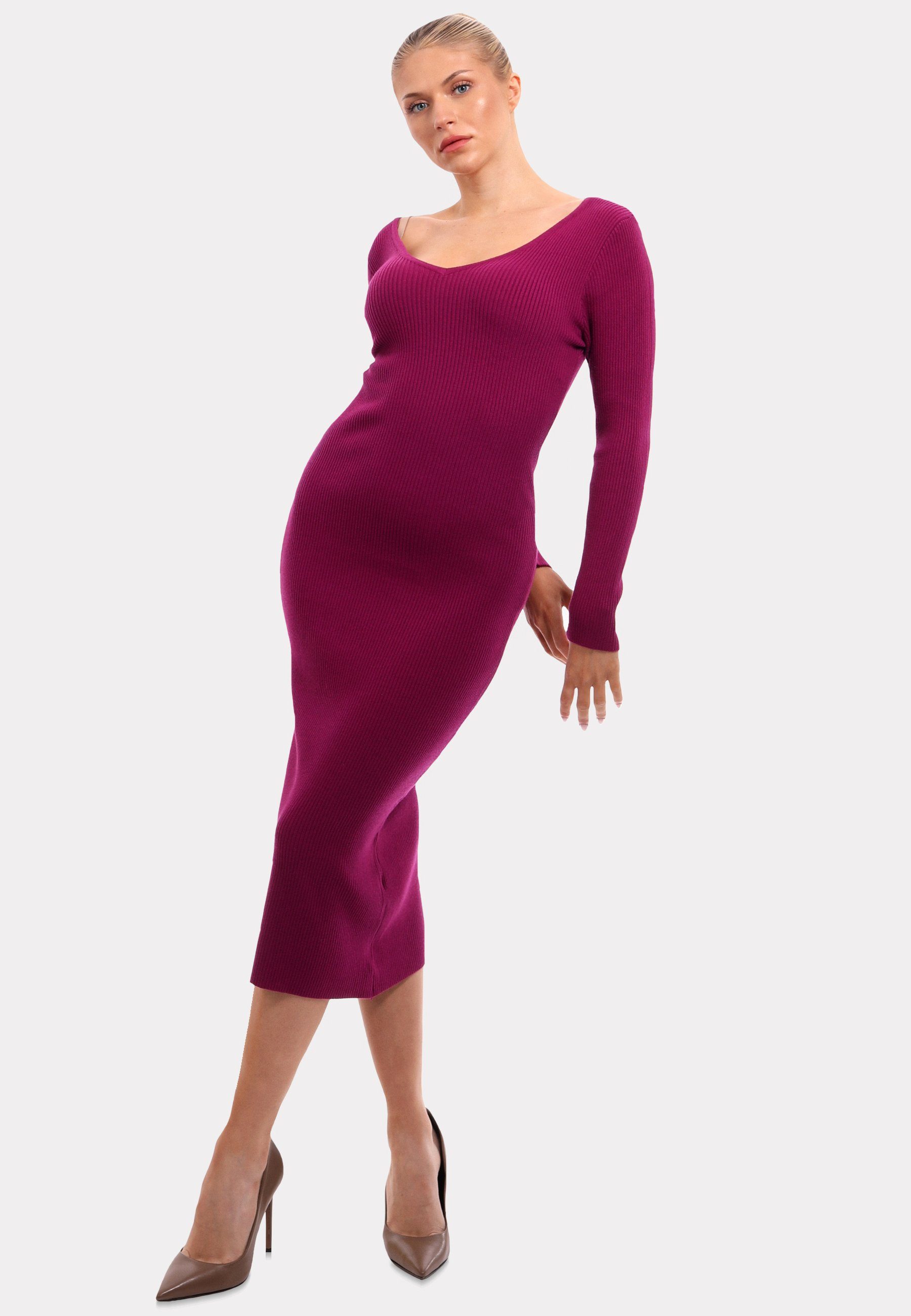 YC Fashion & Style Strickkleid Strickkleid mit V-Ausschnitt KNIT DRESS (Kein Set, 1 -tlg) Langarm, in Unifarbe, mit V-Ausschnitt
