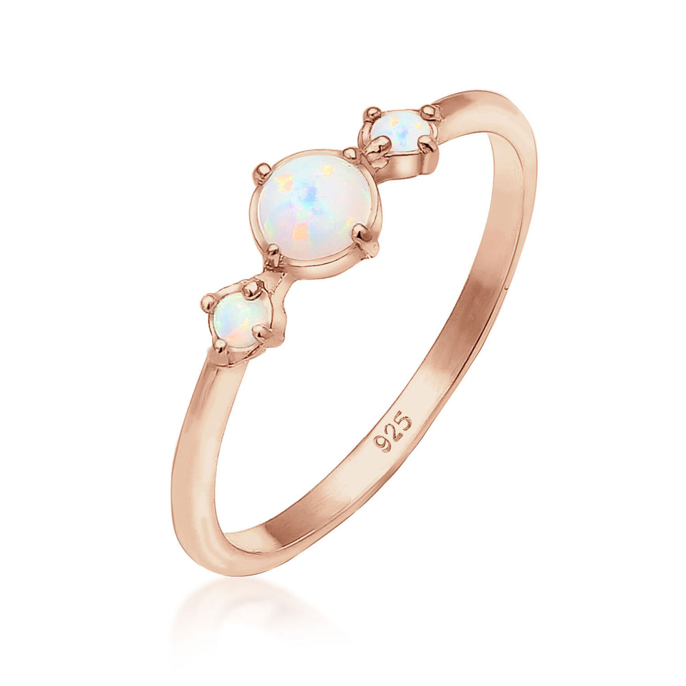 Elli Elli Bague Femmes Bande Géo Vintage Tendance avec Opale Synthétique en Argent Ste Bague