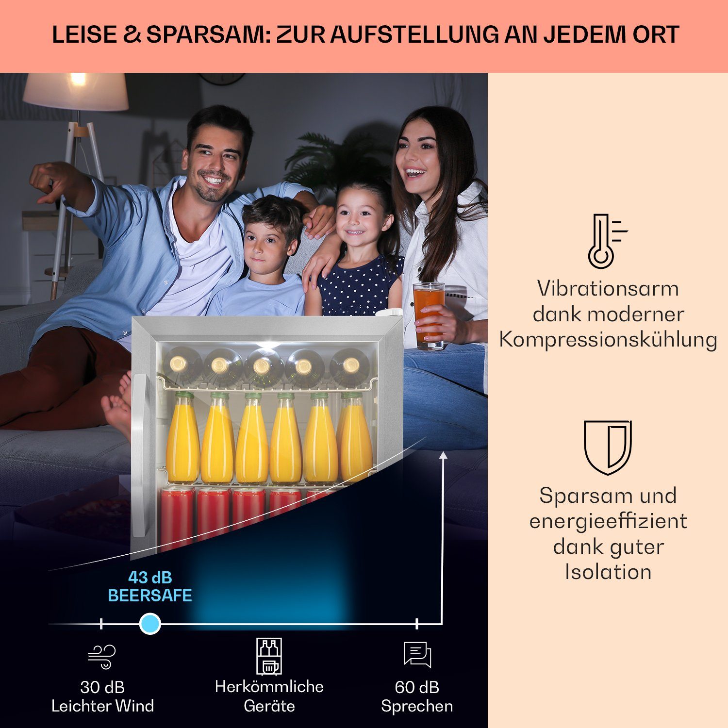 Klarstein Getränkekühlschrank HEA-Beersafe-L-WH 10033121, 50 cm hoch, 47.5 cm breit, Bierkühlschrank Getränkekühlschrank Flaschenkühlschrank mit Glastür