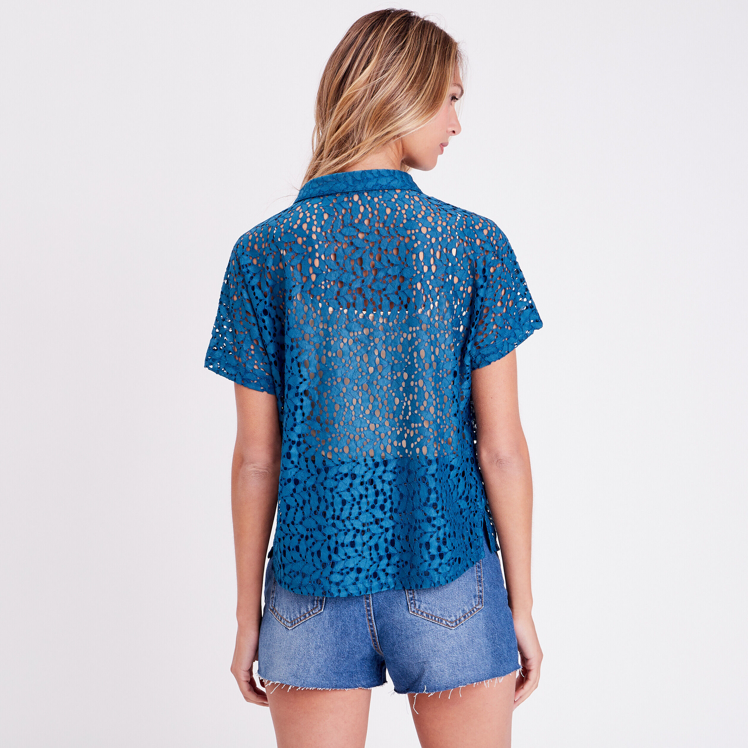 Chemise manches courtes bleu canard femme | Cache Cache