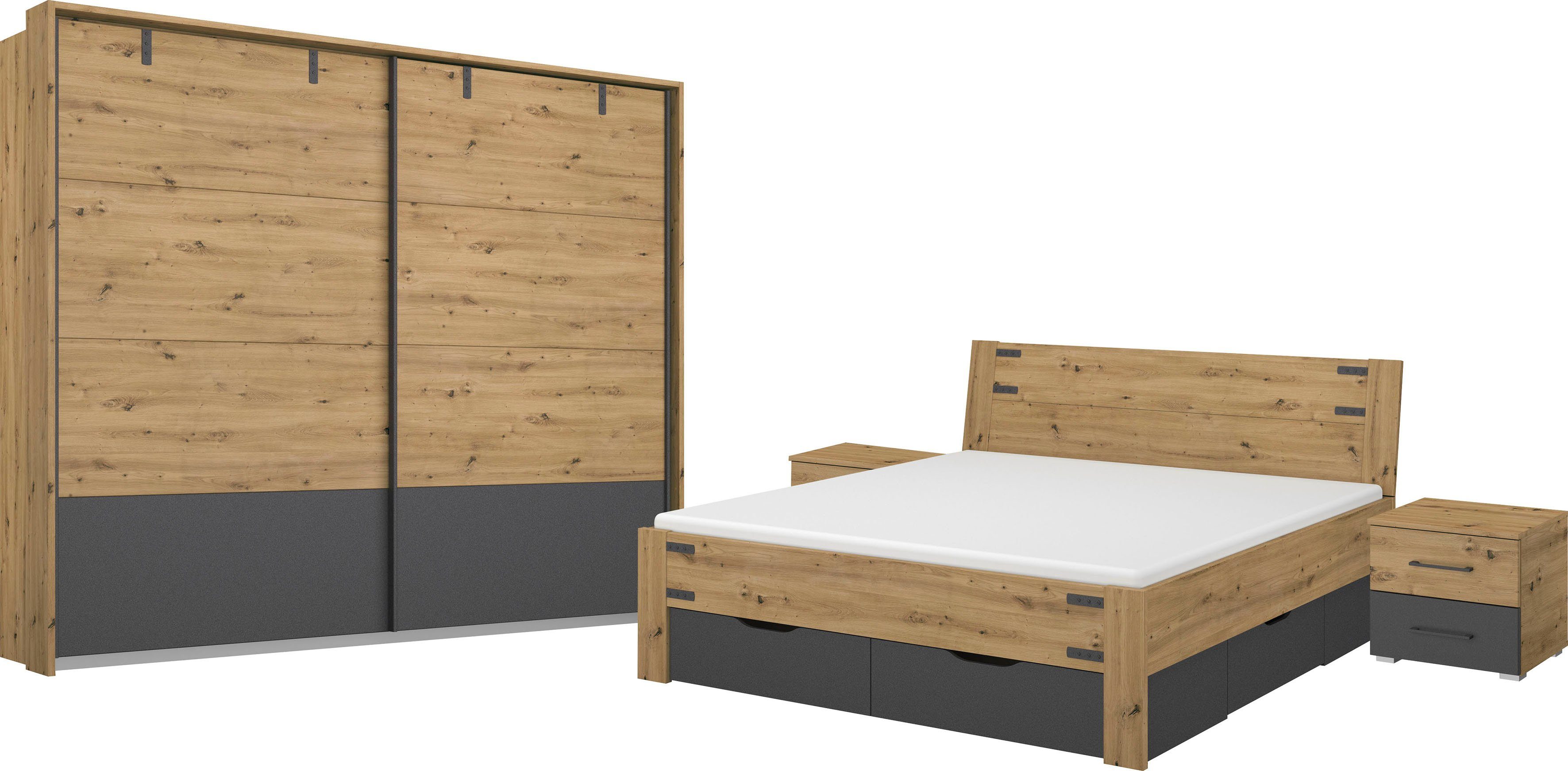 rauch Schlafzimmer-Set Birmingham, (5-St), 5-tlg.Set: Schwebetürenschrank inkl. Passepartout, Bett, 2 Nachttische