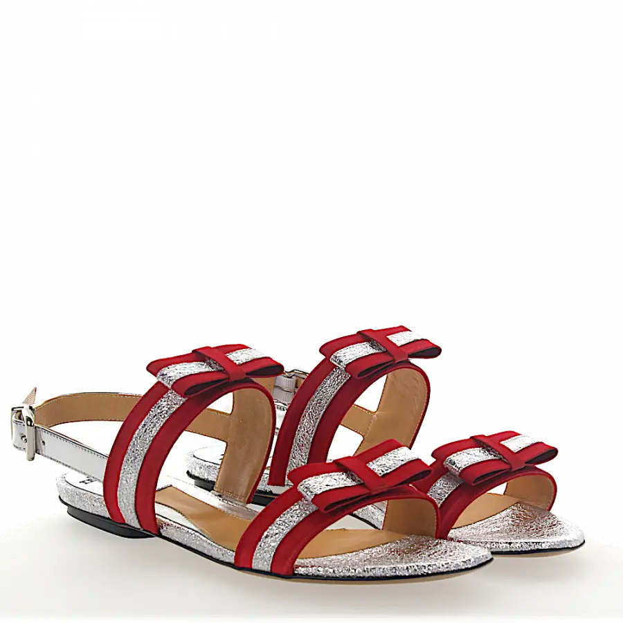Truman's - Sandalen 8742 Glattleder Metallisch Schleife rot silber - rot