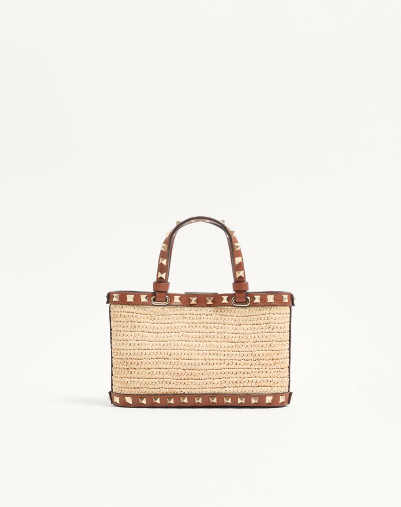 Mini Rockstud boodschappentas van raffia