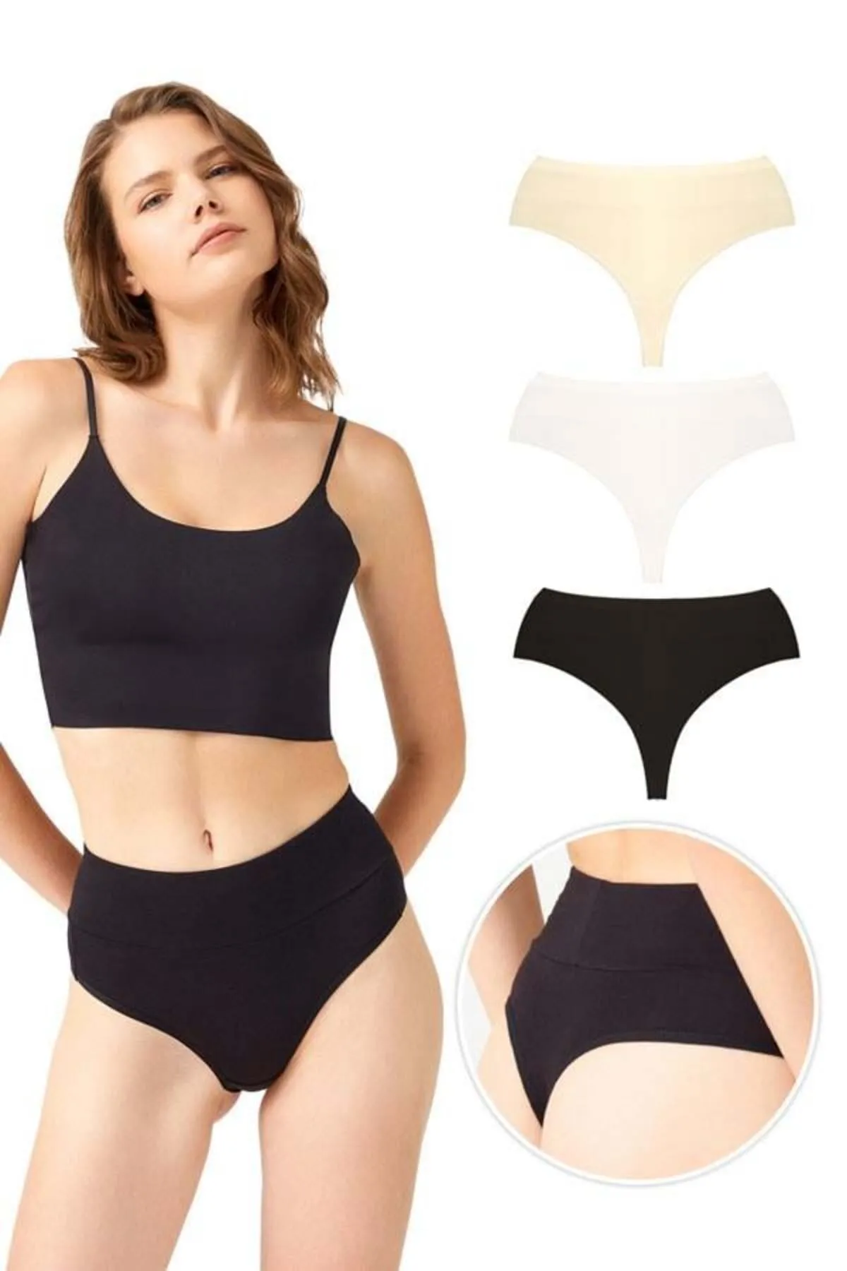 Cottonhill  Damen-Tangas aus Baumwolle mit hoher Taille, 3er-Pack