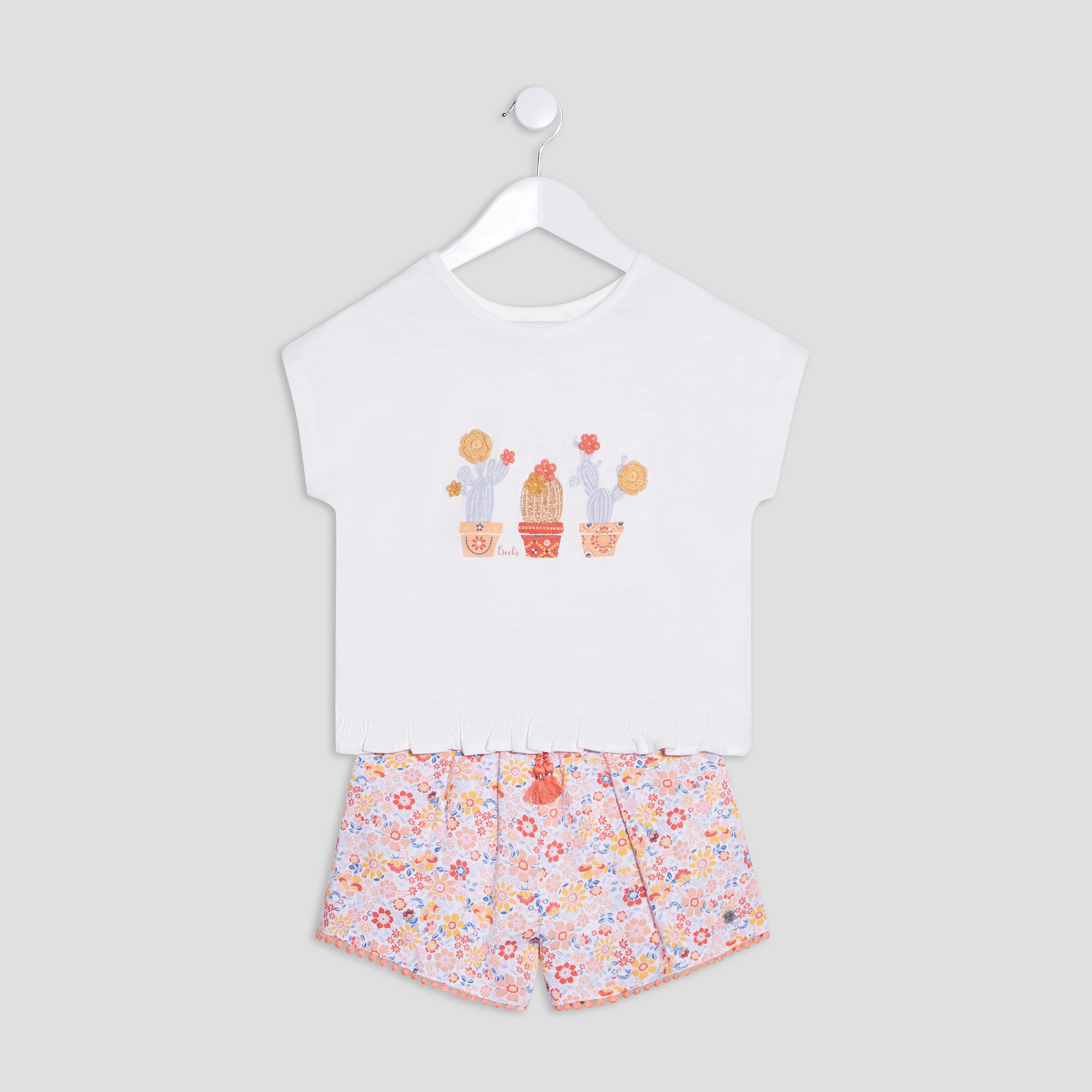 Ensemble 2 pièces t-shirt coton et short ecru fille | La Halle
