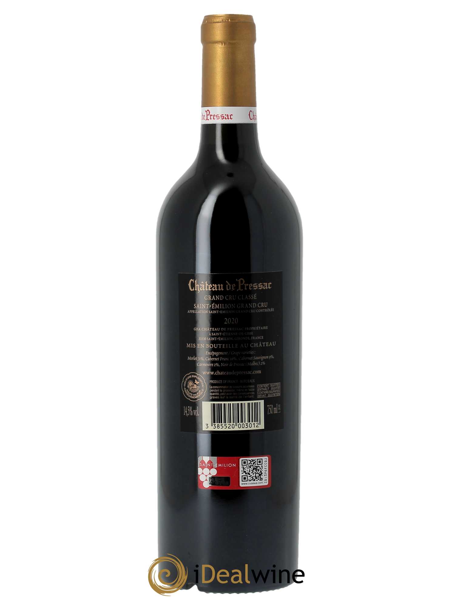 Château de Pressac Grand Cru Classé  2020 - Lot de 1 Bouteille