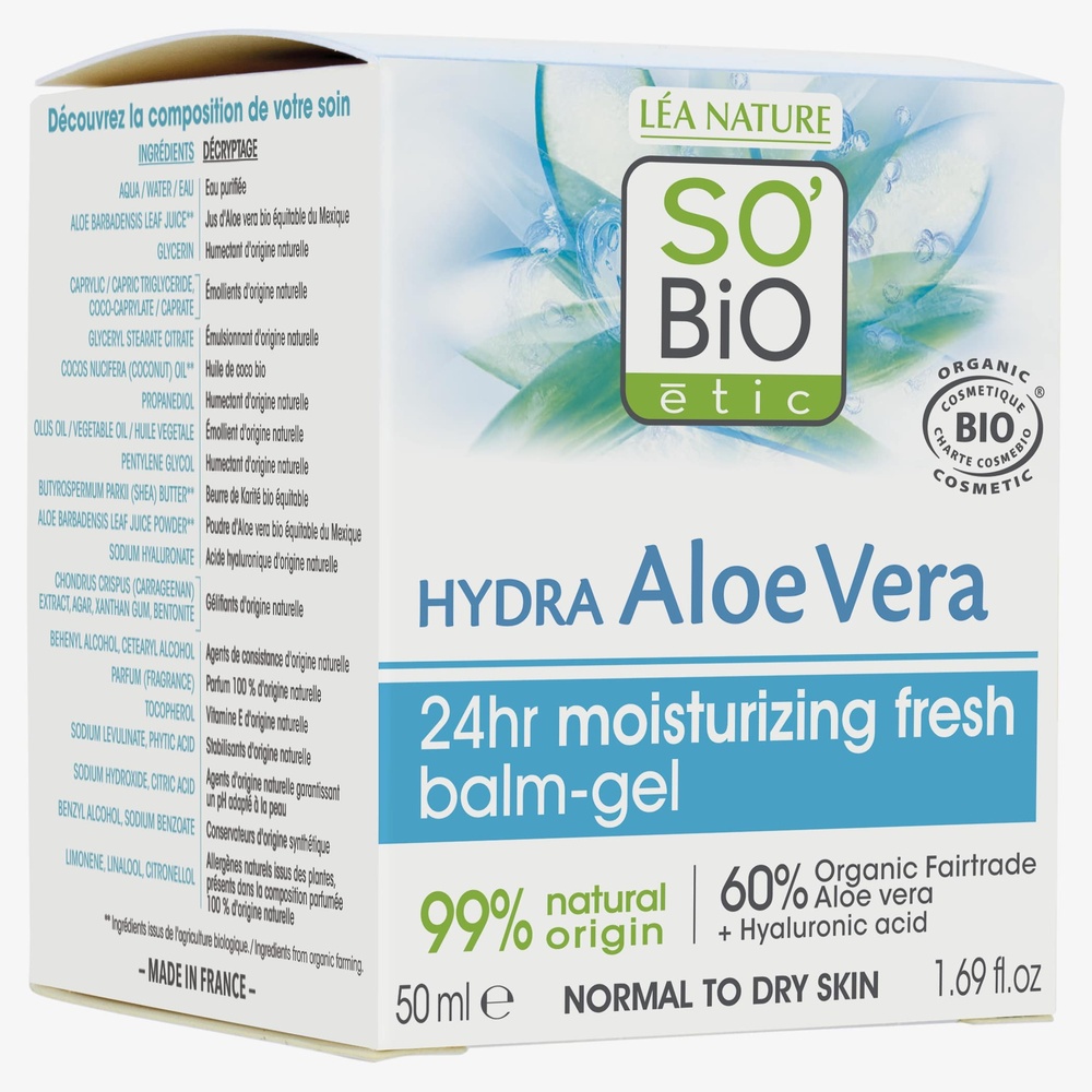 LÉA NATURE SO BiO étic Baume-gel hydratation¹ fraîcheur 24h, peaux normales à sèches, Hydra Aloe Vera Baume gel