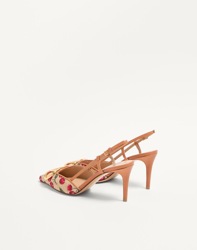VLogo Signature Slingback Pumps i Jacquard Raffia med Kirsebærmønster 80 mm