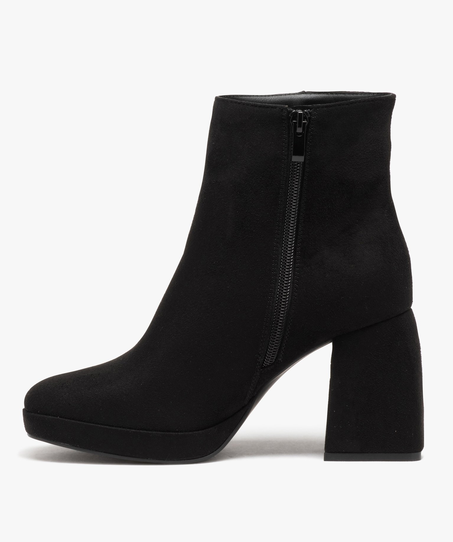 Boots femme à talon flare et en suédine unie noir | GEMO