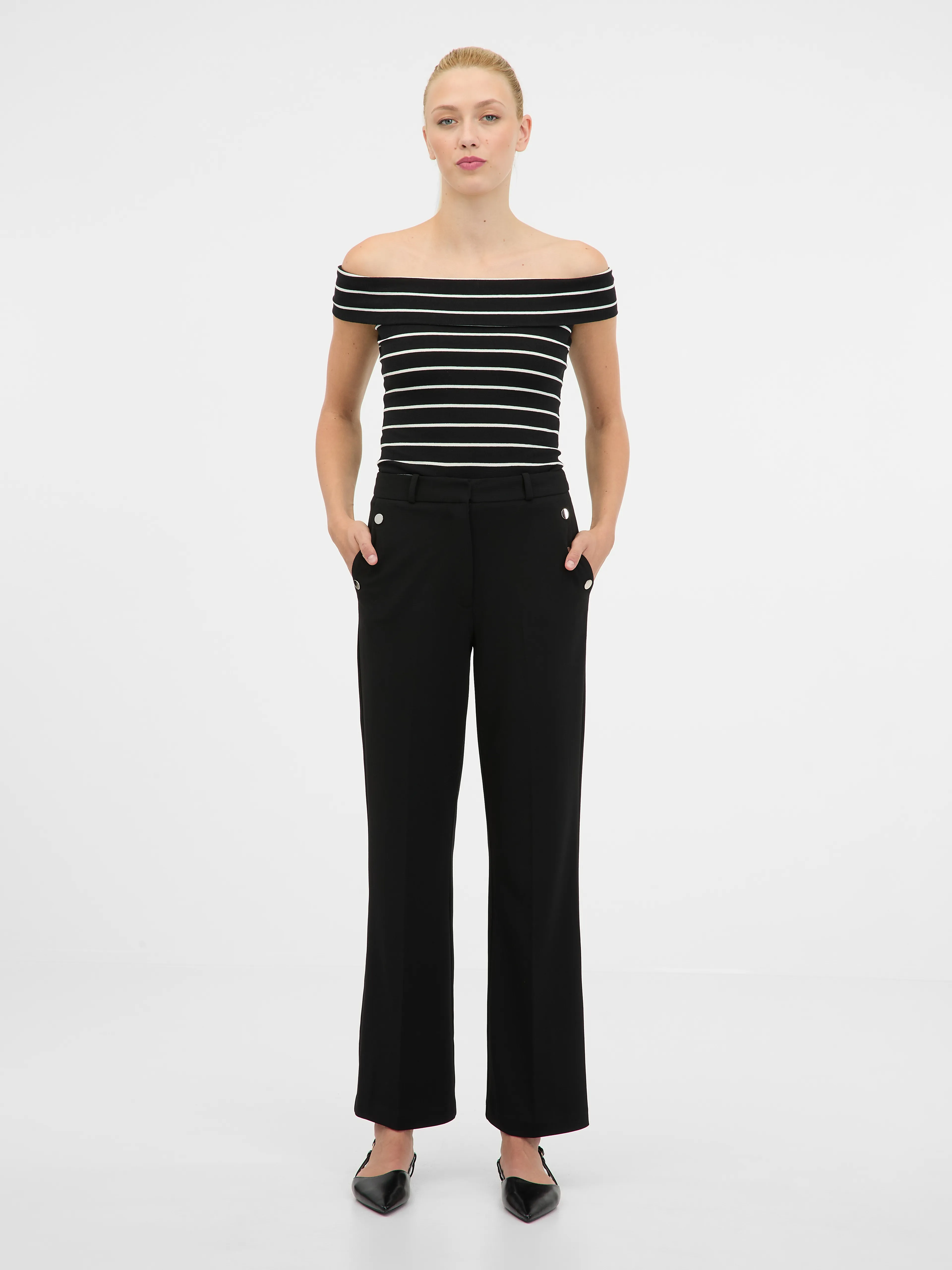 Schwarz-weißes Damen-Kurzarm-T-Shirt ORSAY
