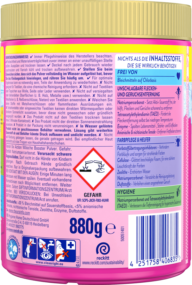 Fleckenentferner Pulver Oxi Action Pink, 880 g