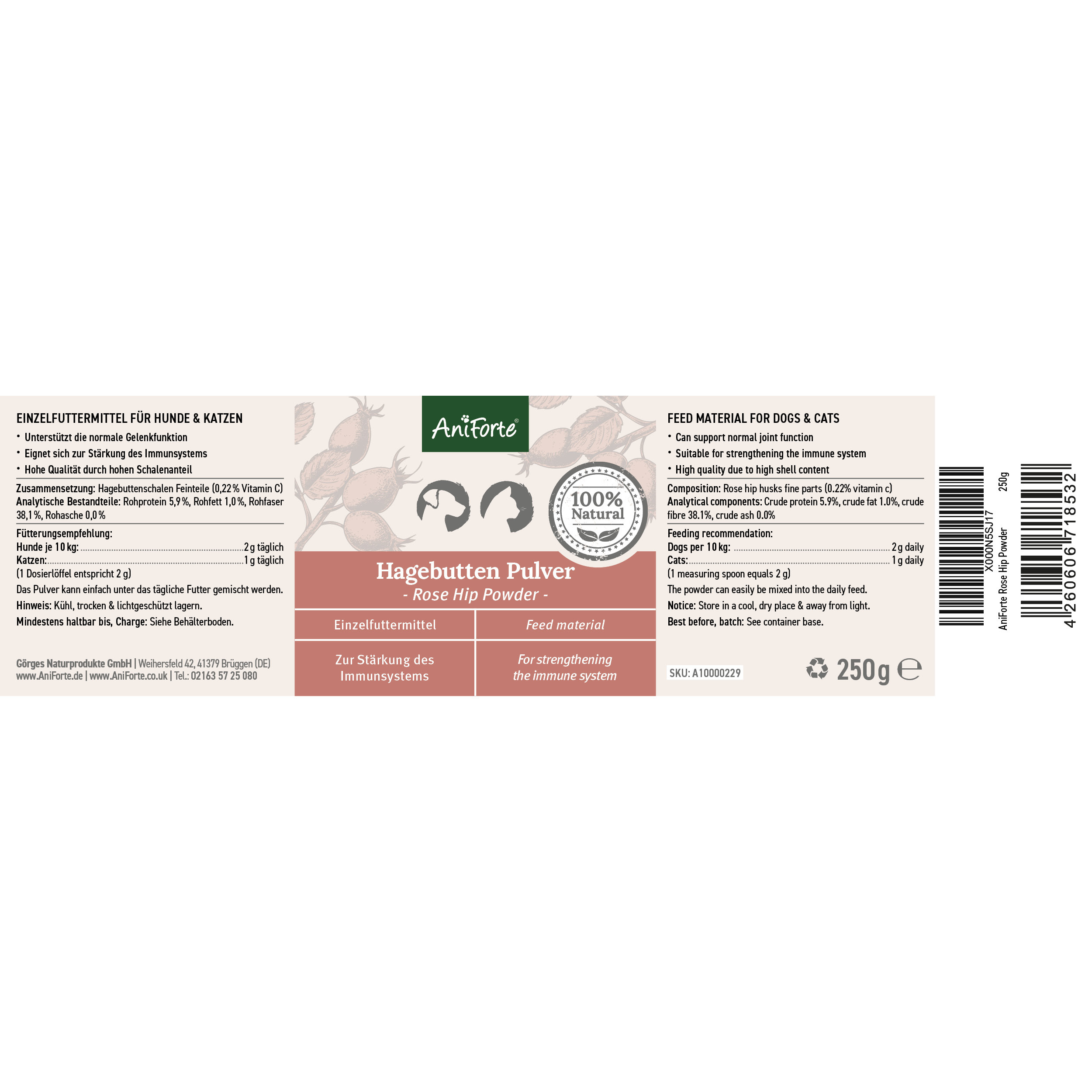 Aniforte Ergänzungsfutter & Aufzucht Aniforte Hagebuttenpulver 250 g