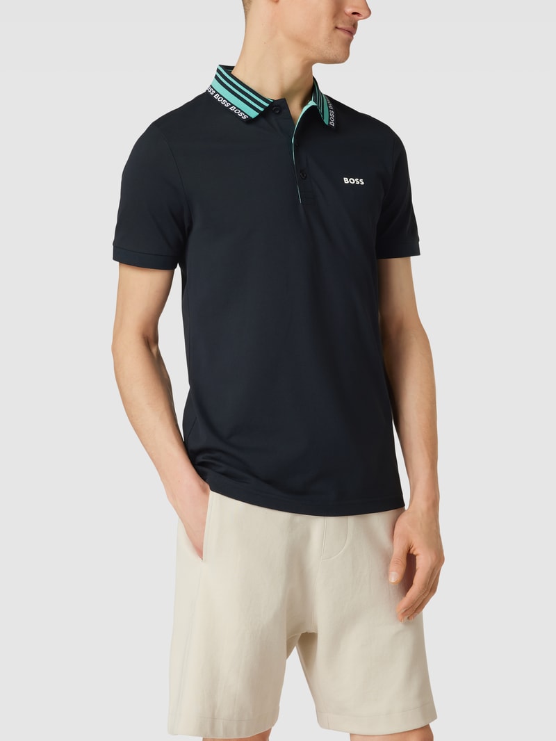 Poloshirt mit Label-Details Modell 'Paule' in marineblau