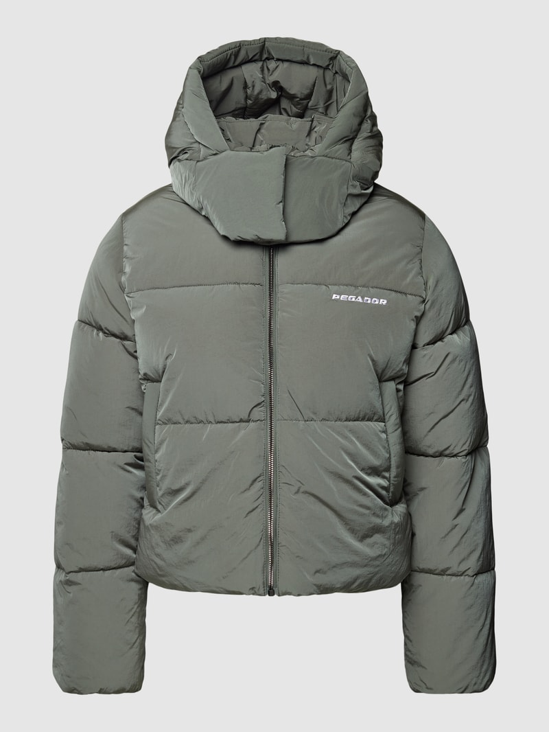 Steppjacke mit Label-Stitching Modell 'VANATI' in dunkelgrün