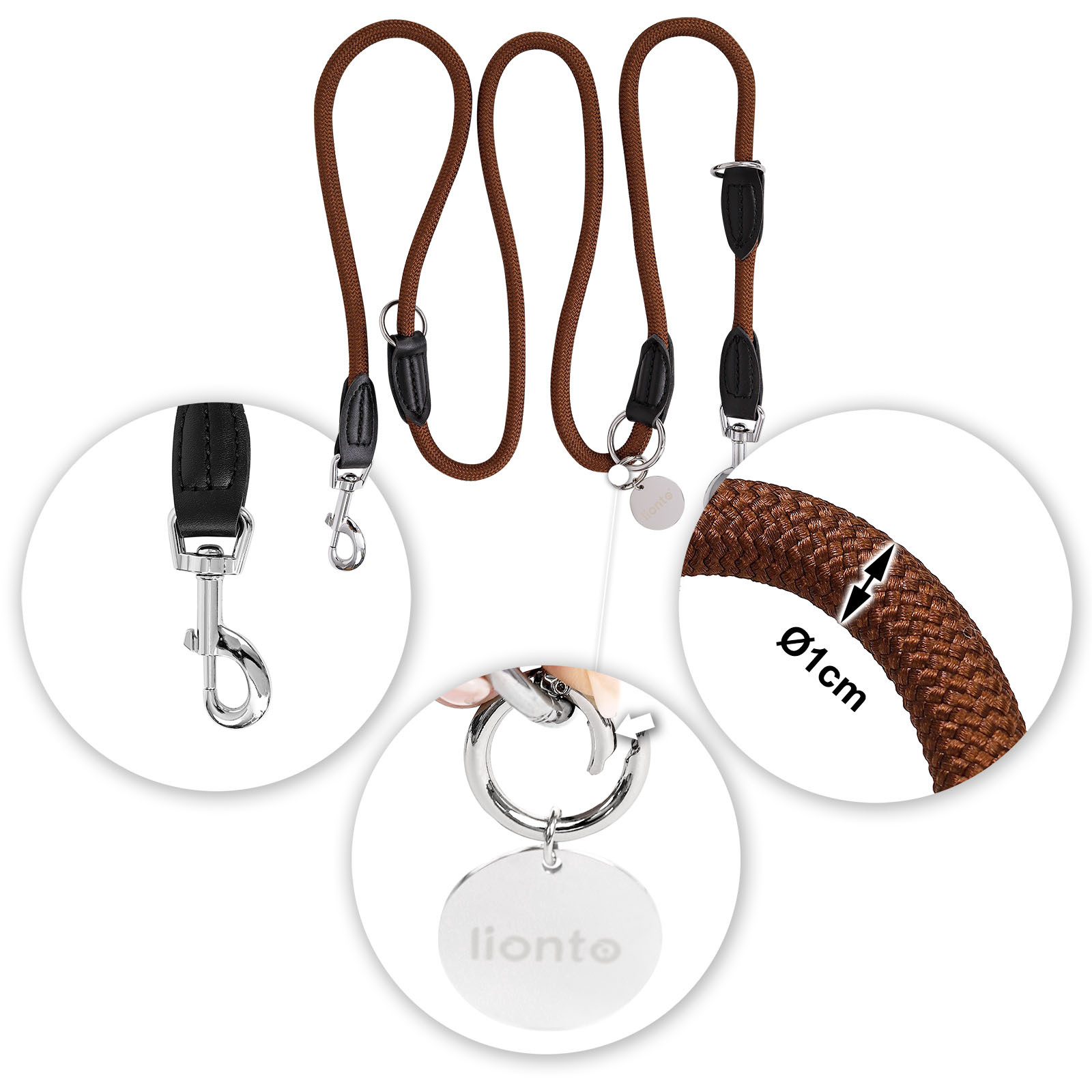 Lionto Hundeleinen Lionto verstellbare Hundeleine, Doppelleine braun
