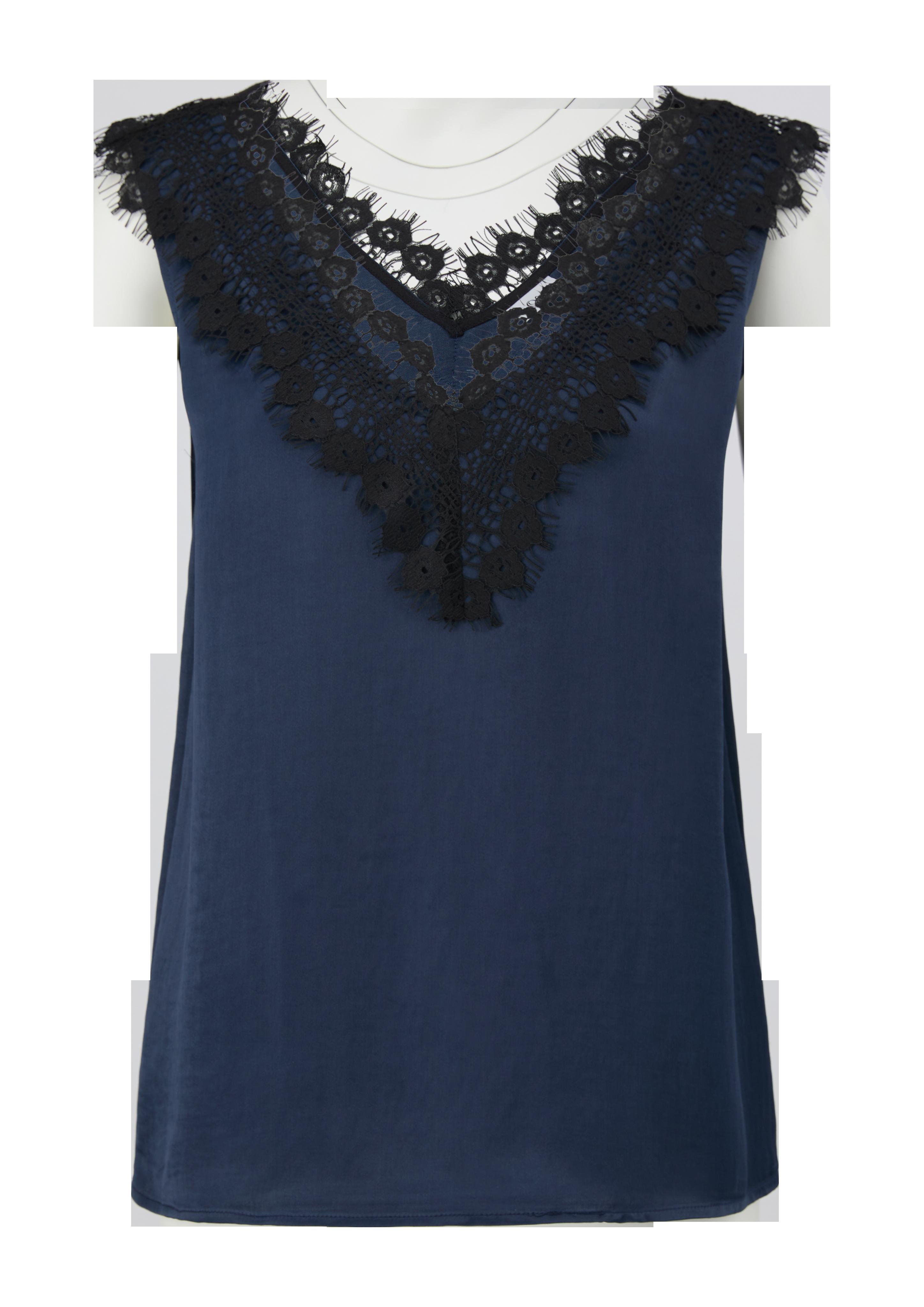 Ärmellose Satinbluse mit Spitzenbesatz  2121301-5800