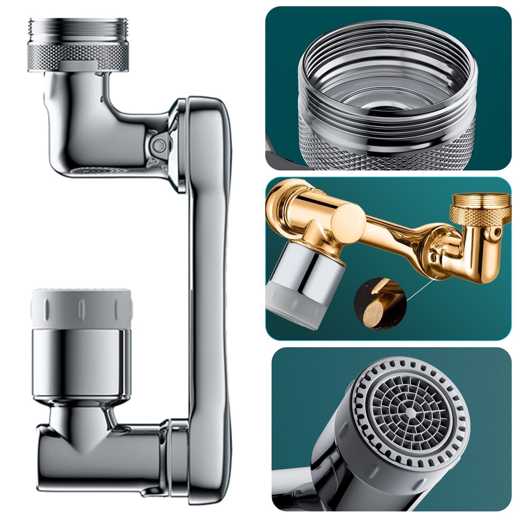 Directin Waschbeckenbrause Wasserhähn Aufsatz Verlängerung Wassersparend 1080°Drehbarer (Küche Bad Waschbecken Wasserhahn 22/24mm Wasserhahn)