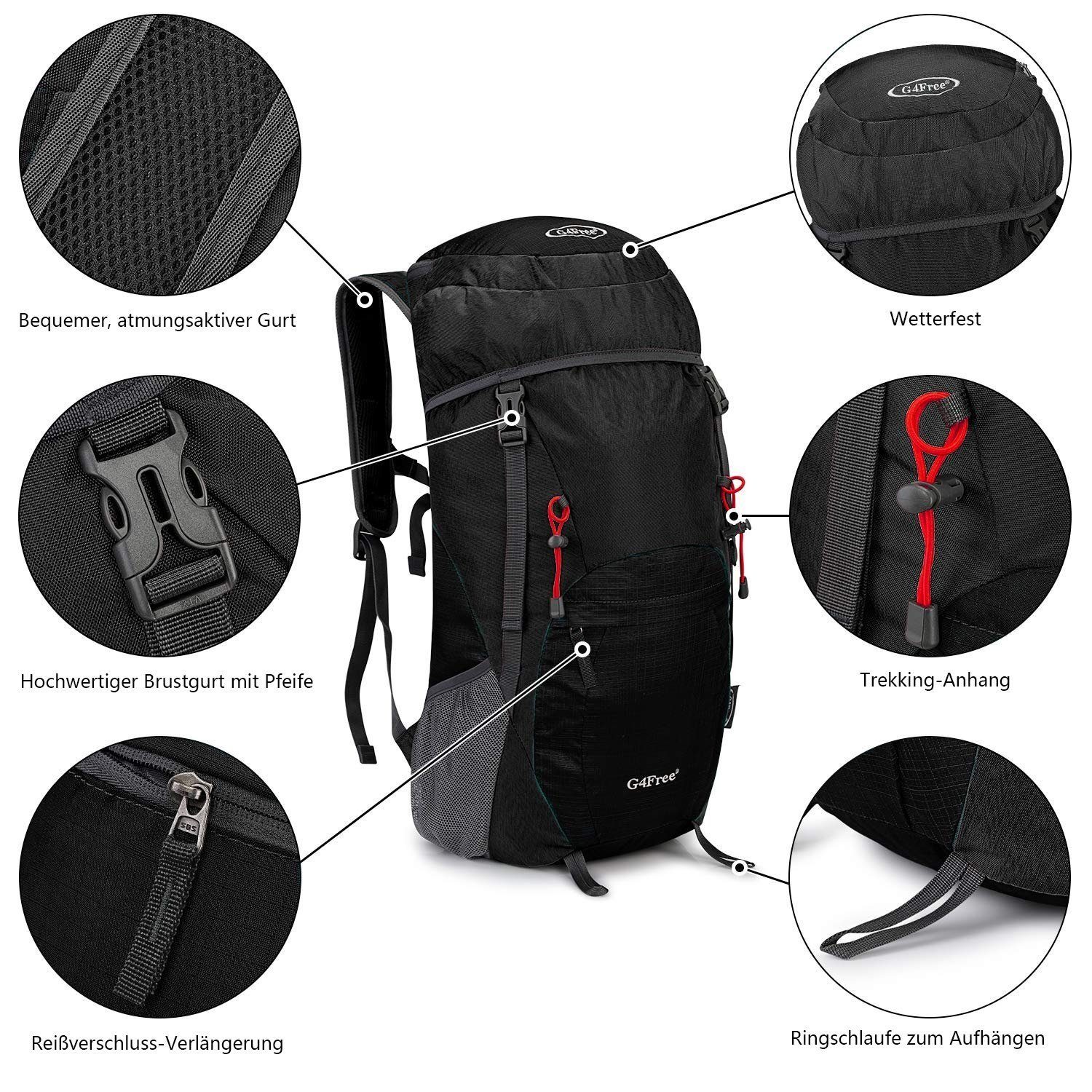 G4Free Wanderrucksack, Unisex Faltbarer Tage- Wanderrucksack, 40L