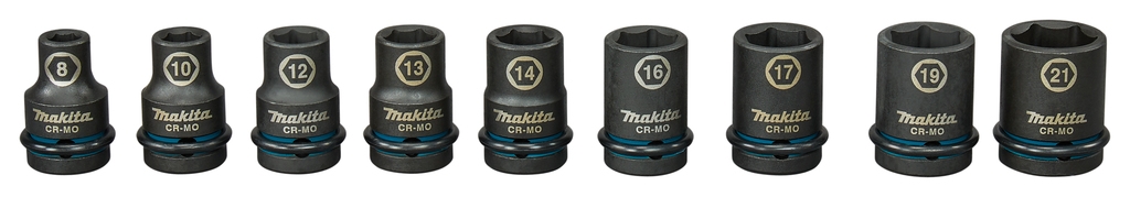 Set di chiavi a bussola a impatto Makita Accessories E-16570, nere, da 1/2'', 9 pezzi