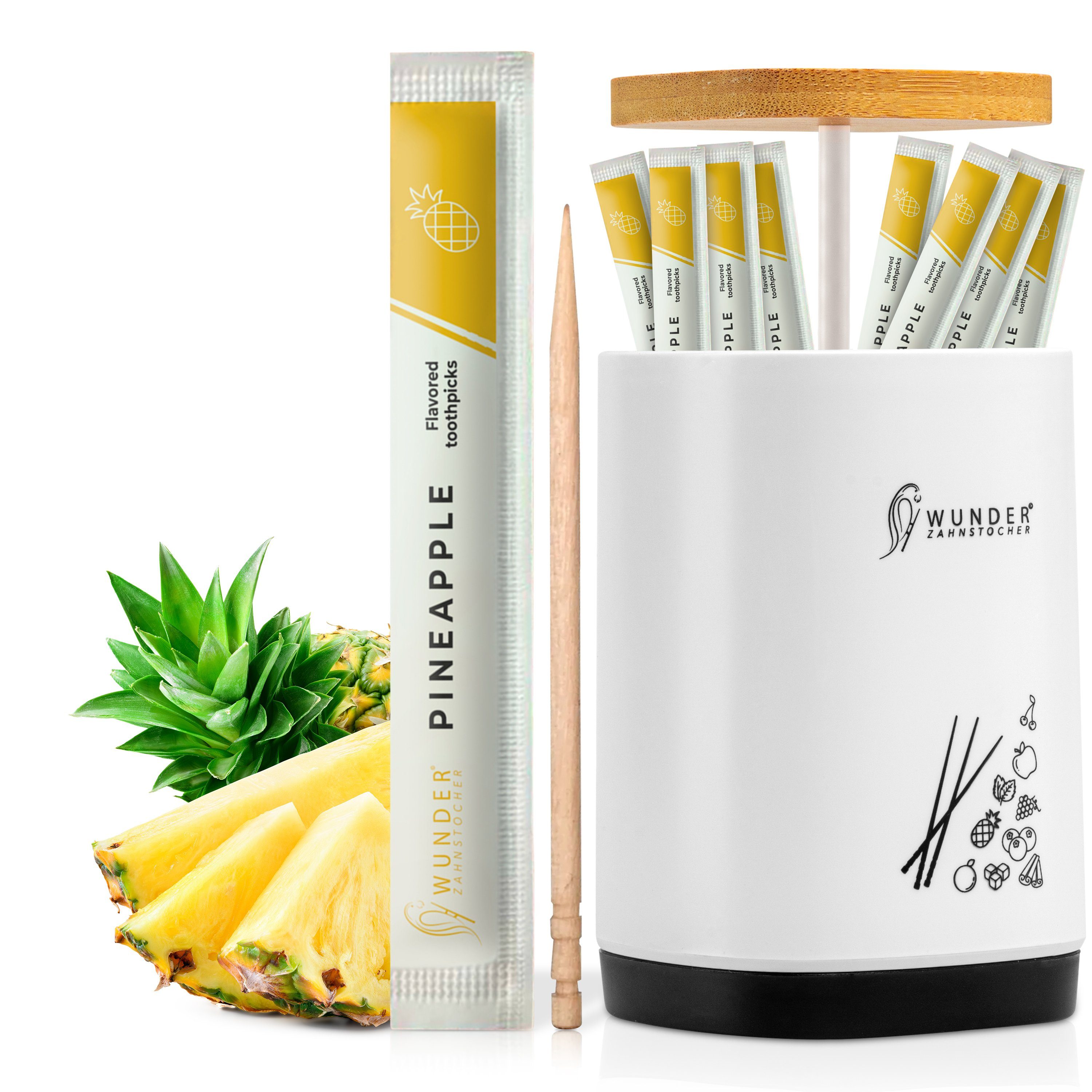 Wunder Zahnstocher Mundpflegecenter Wunder Zahnstocher - 1x Zahnstocherspender + 100x Ananas EV