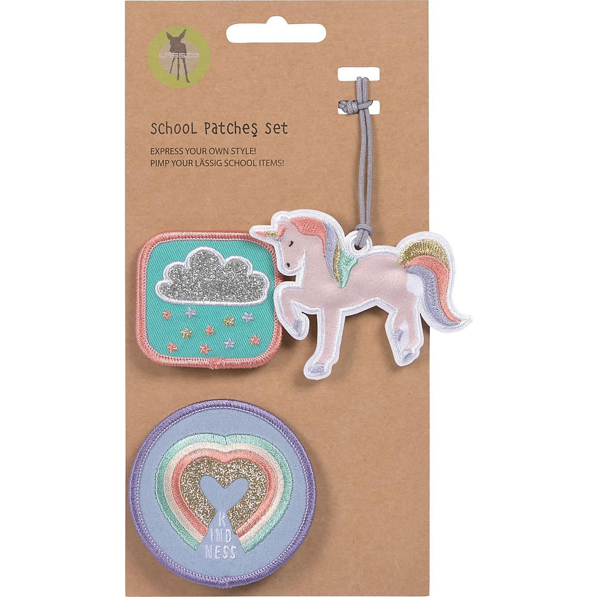 Patches-/Anhängerset für Schulranzen & Taschen Unicorn Glitter, 3-tlg.