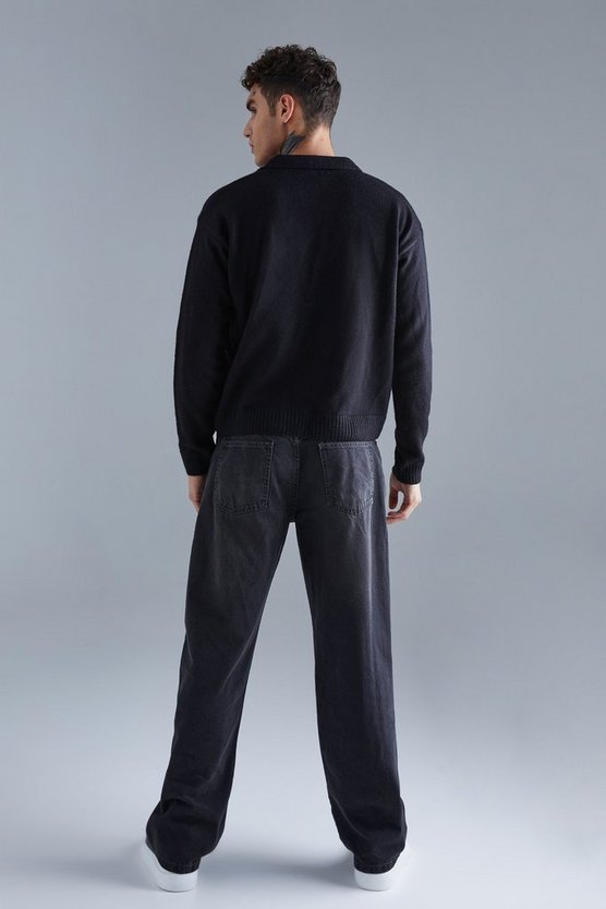 Langärmliges kastiges Poloshirt