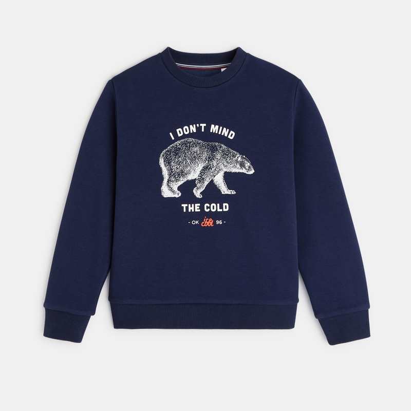 Sweat-shirt à message I don't mind the cold bleu garçon