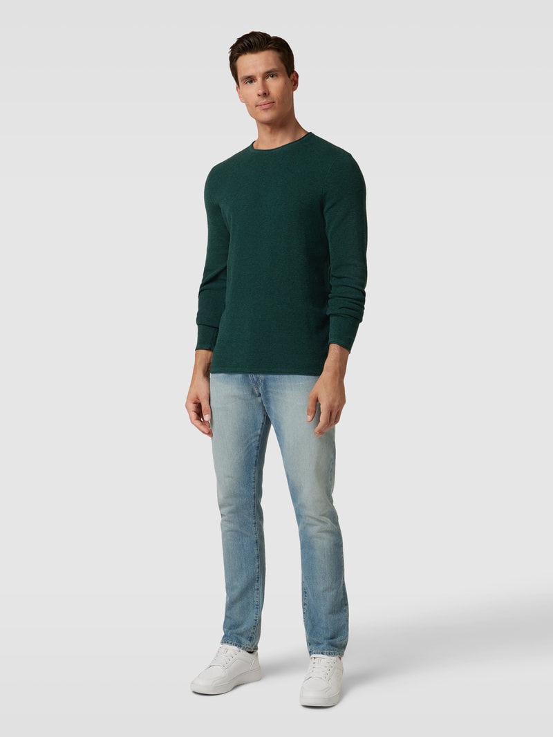 Strickpullover mit Rundhalsausschnitt in dunkelgrün meliert
