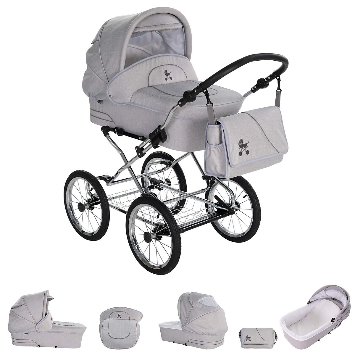 München | 3 in 1 Kombi Kinderwagen Komplettset | Nostalgie Kinderwagen Kombikinderwagen