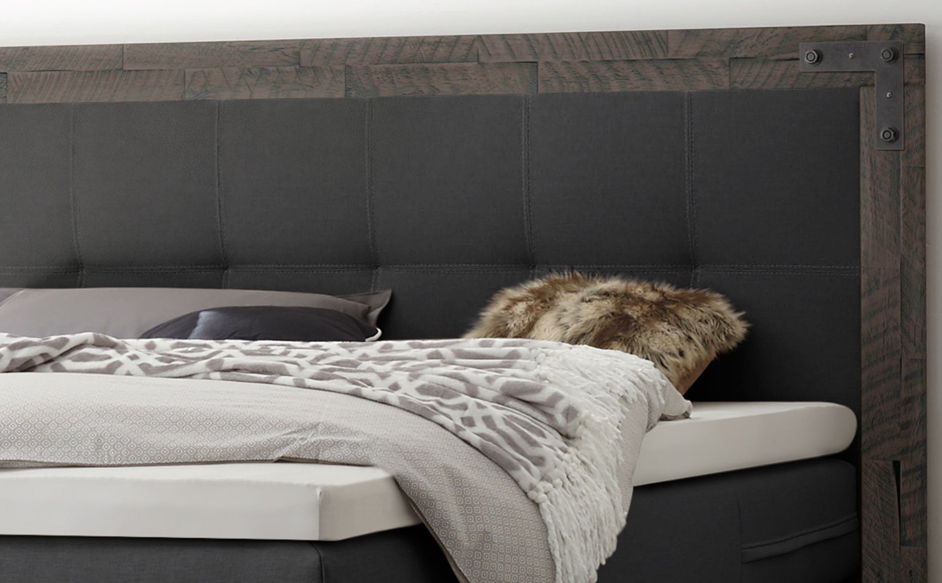 HASENA Boxspringbett Chicago, im Vintagelook mit Punktsteppung im Kopfteil, Massivholz-Umrandung