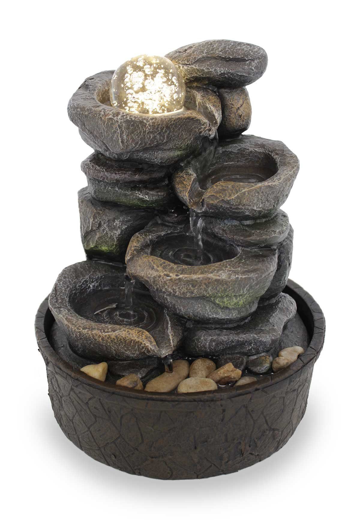 Kiom Zimmerbrunnen Tischbrunnen FoCascate graubraun Led 26 cm 10974, 21 cm Breite
