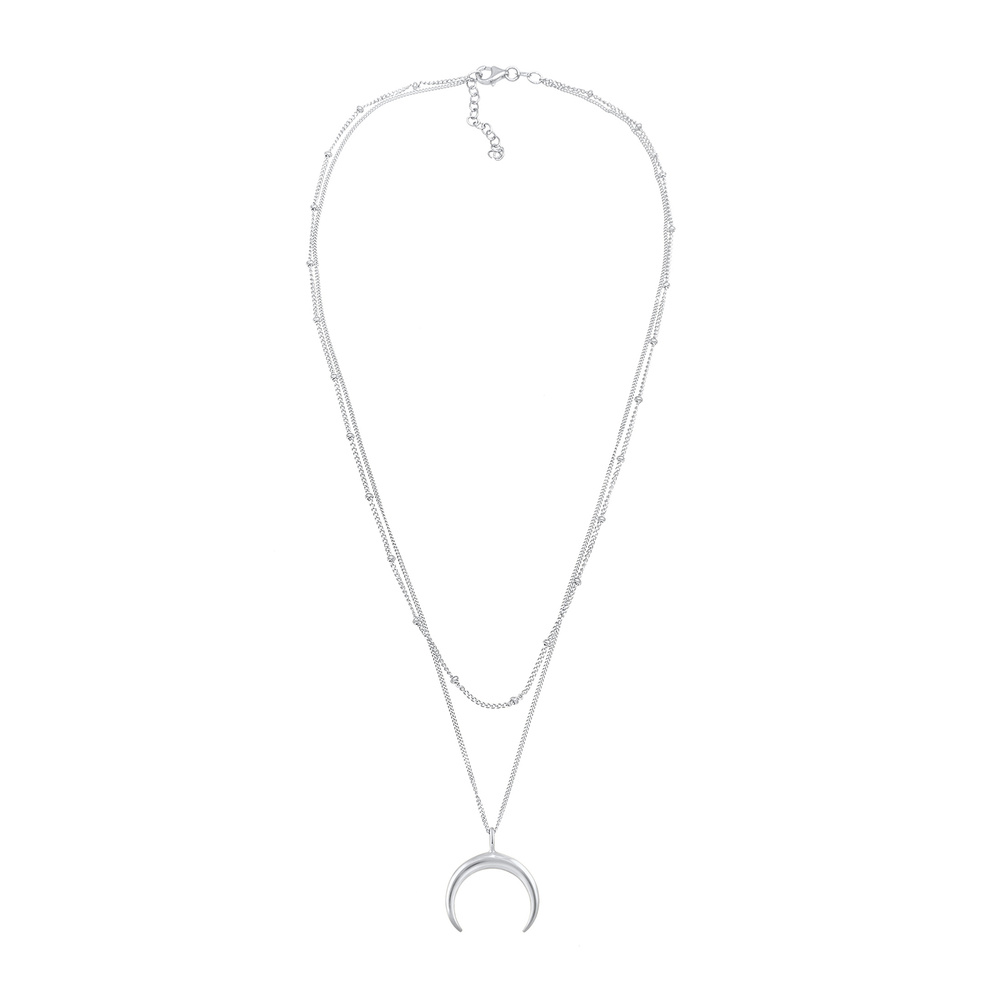 Elli Elli Collier Faucille de lune à deux couches pour dames en 925/1000 argent massif collier