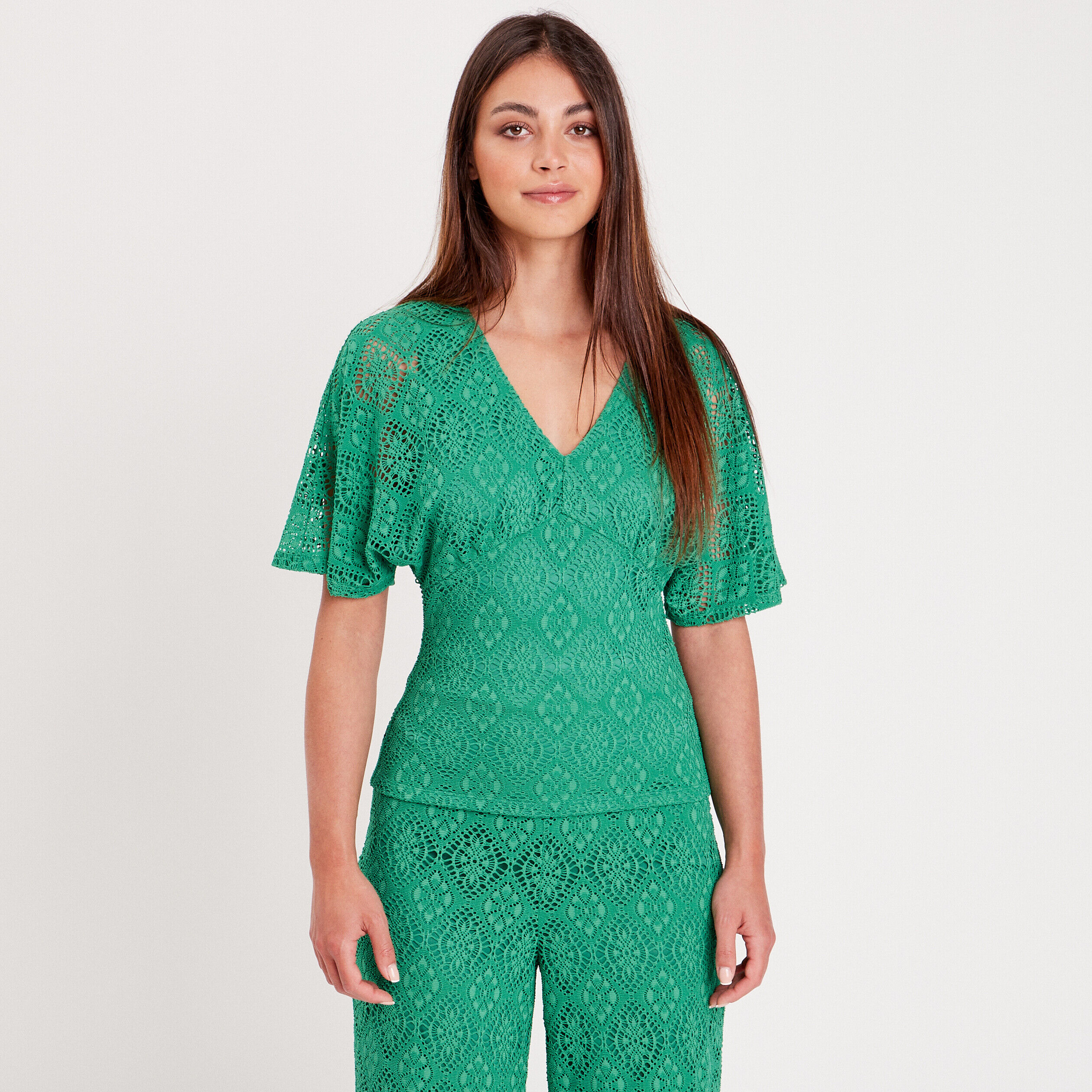 T-shirt avec manches courtes vert émeraude femme | Cache Cache