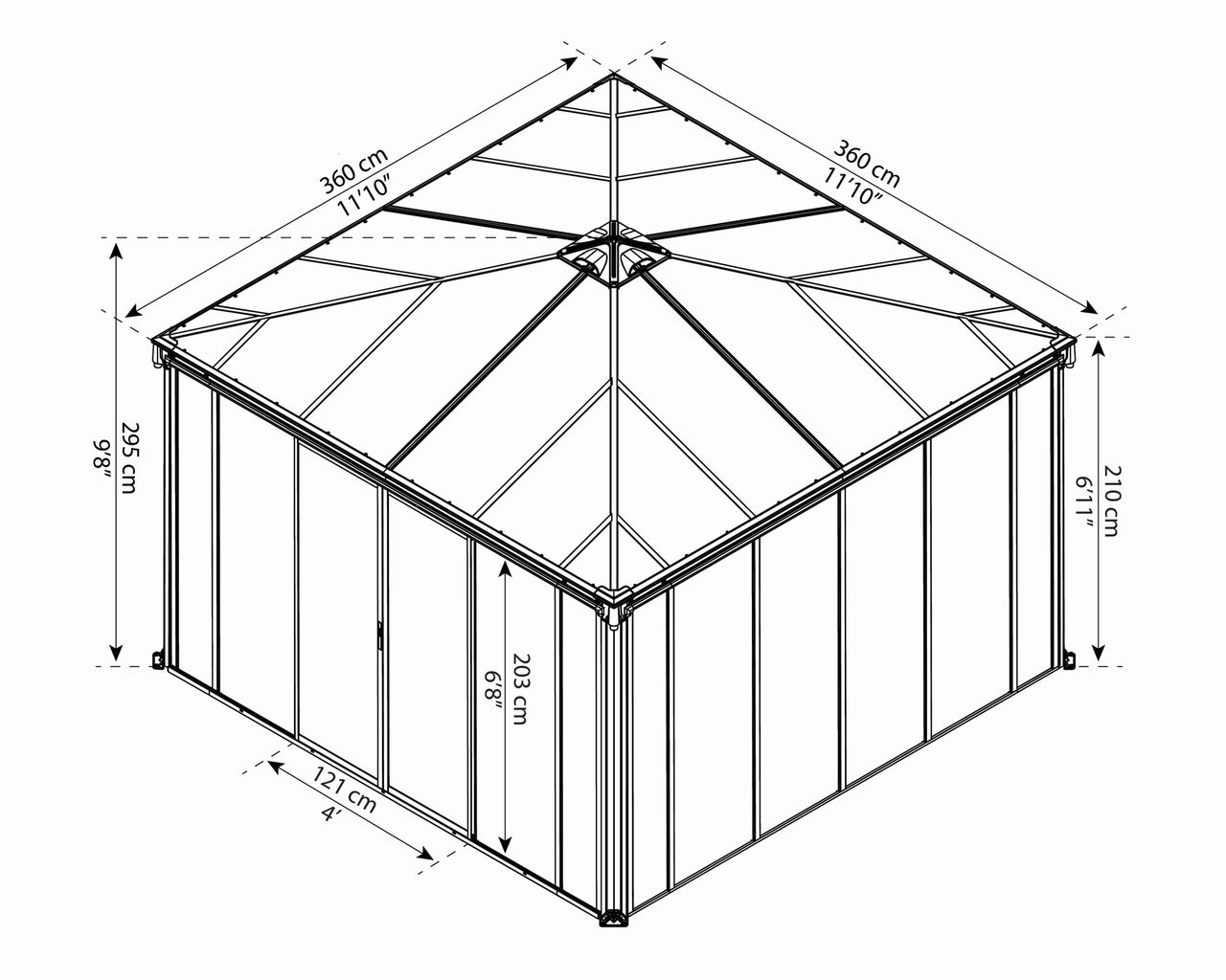 Canopia by Palram Ledro 3.6 X 3.6 geschlossener Pavillon, anthrazit, bronze