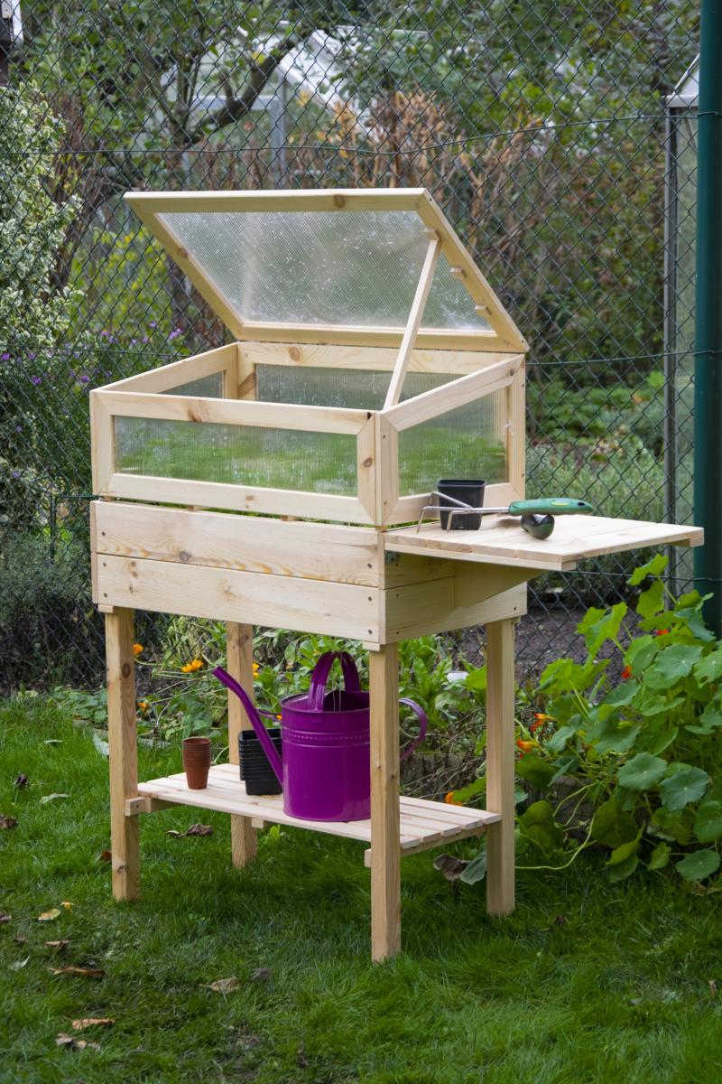dobar Hochbeet mit Polycarbonat-Aufsatz und Ablagefläche S