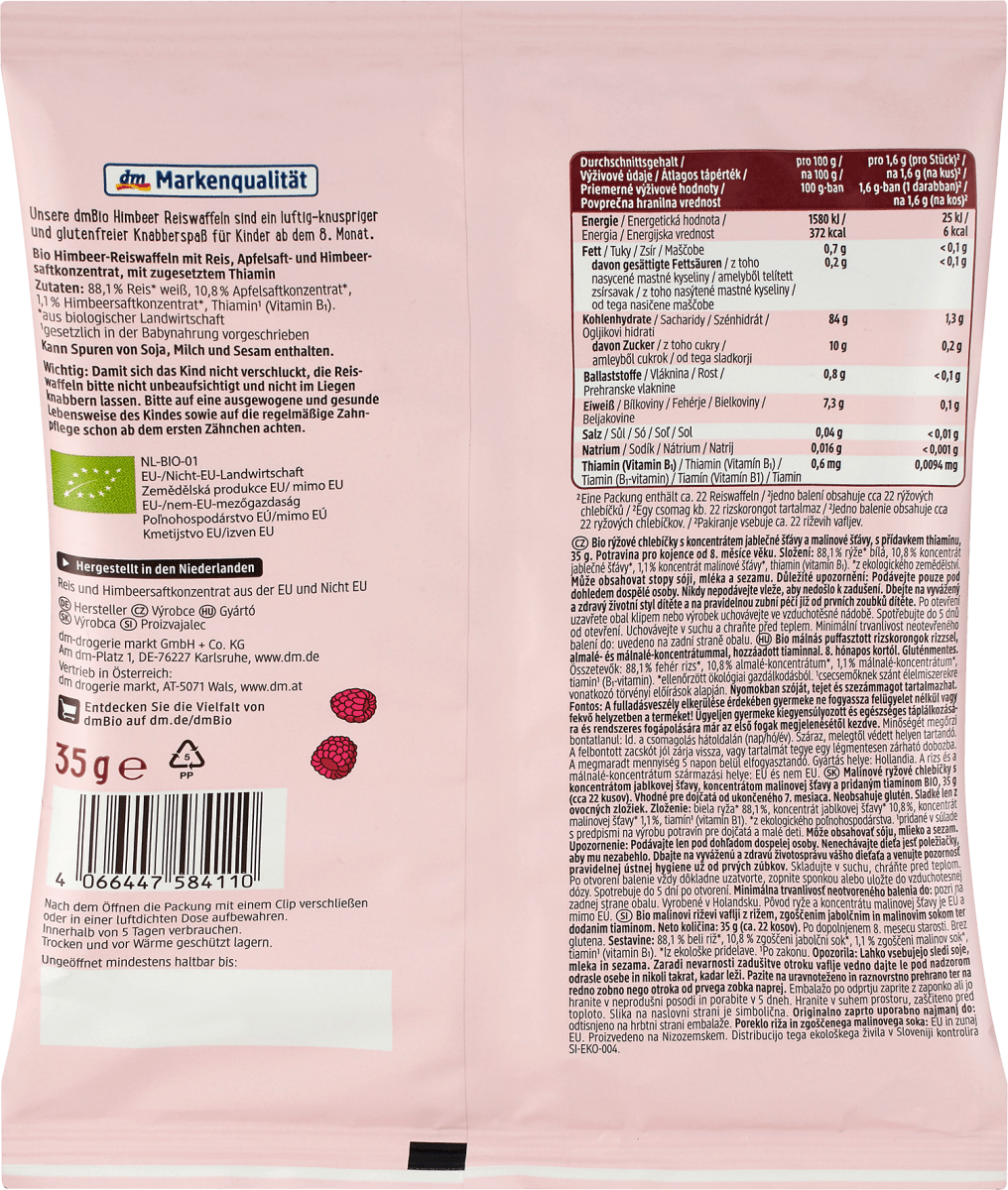 Babysnack Reiswaffeln Himbeere, 35 g